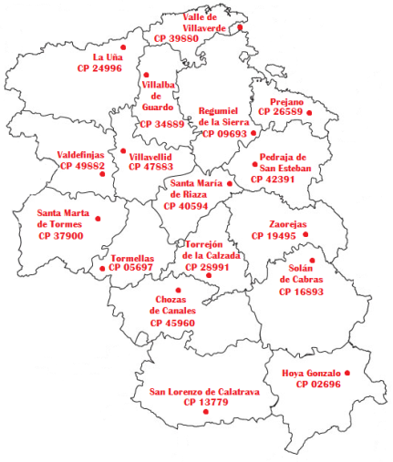 Mapa Castilla códigos postales